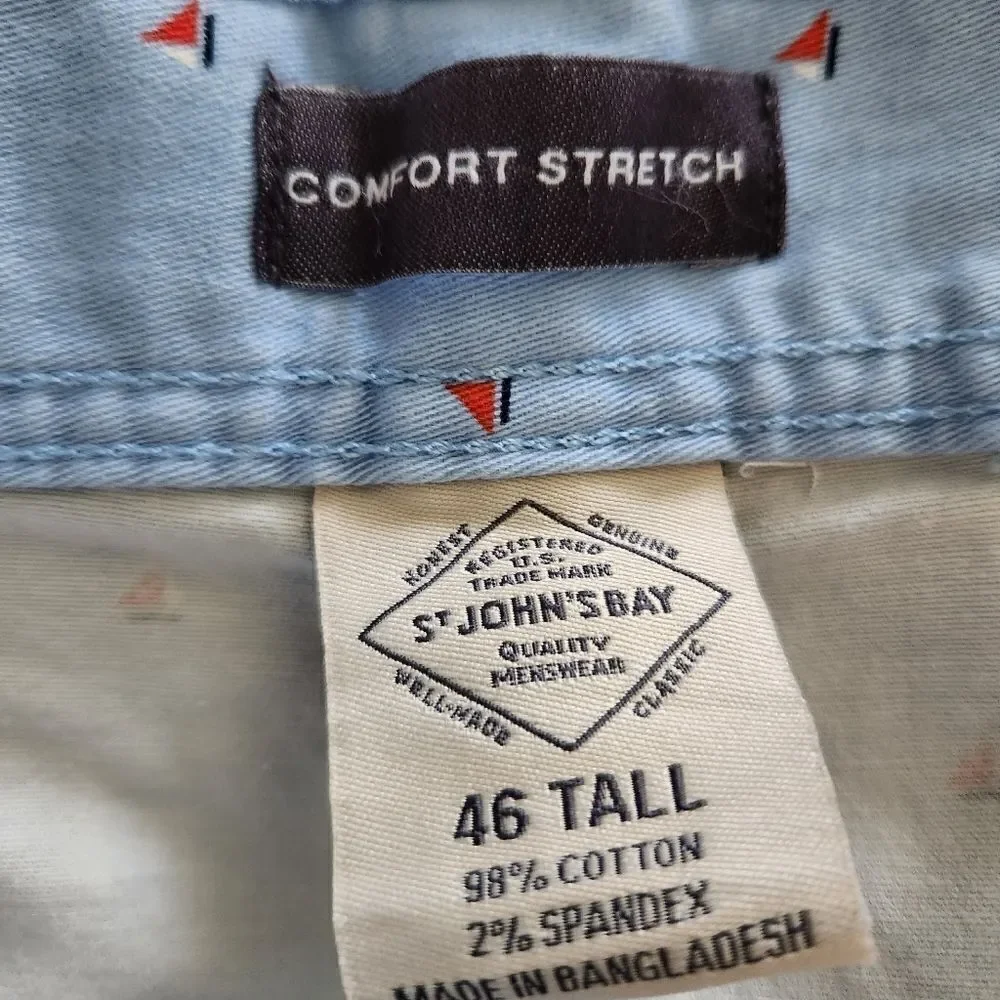 St. John's Bay Mens Flat Front Comfort Stretch Knee Length Shorts 46 Tall